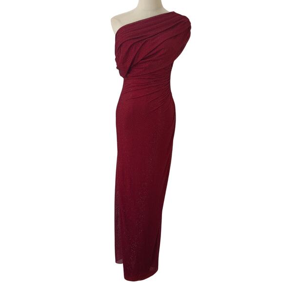 Self-Portrait Burgundy Rhinestone Drape Midi Dress US 4 - Picture 6 of 12